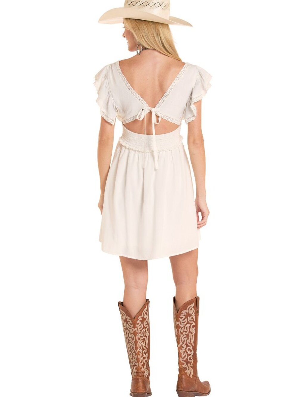 Rock & Roll Denim Embroidered Mini Dress Natural S NWT